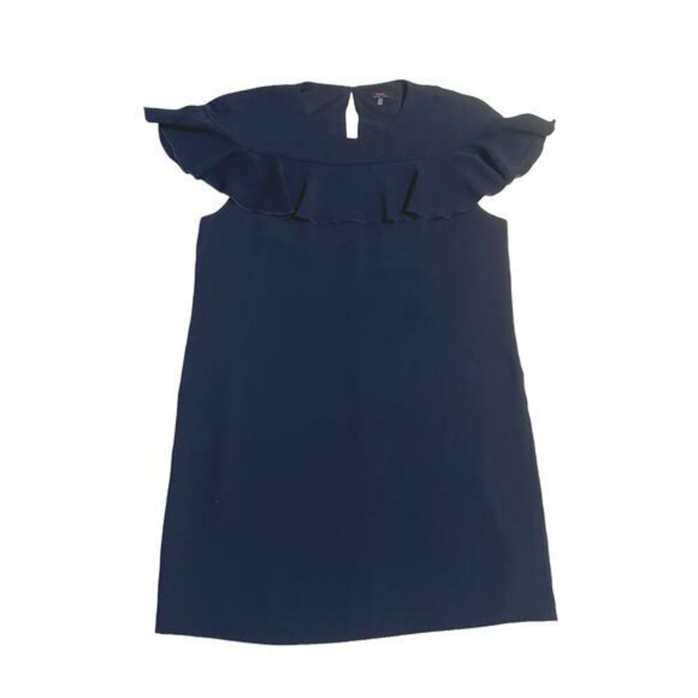 Trina Turk Charleston Shift Ruffle Dress Cap Flutter Sleeve Navy Blue Size 16